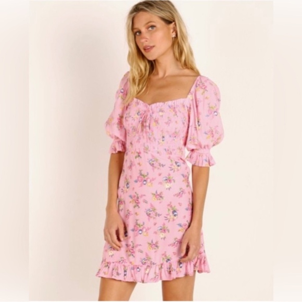 FAITHFULL THE BRAND NEW WITH TAGS Sage Mini Dress in Pink Juliette Floral Size 4